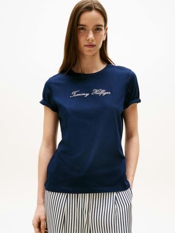 Tommy Hilfiger - Áo thun tay ngắn nữ Logo Embroidery Crew Neck T-Shirt