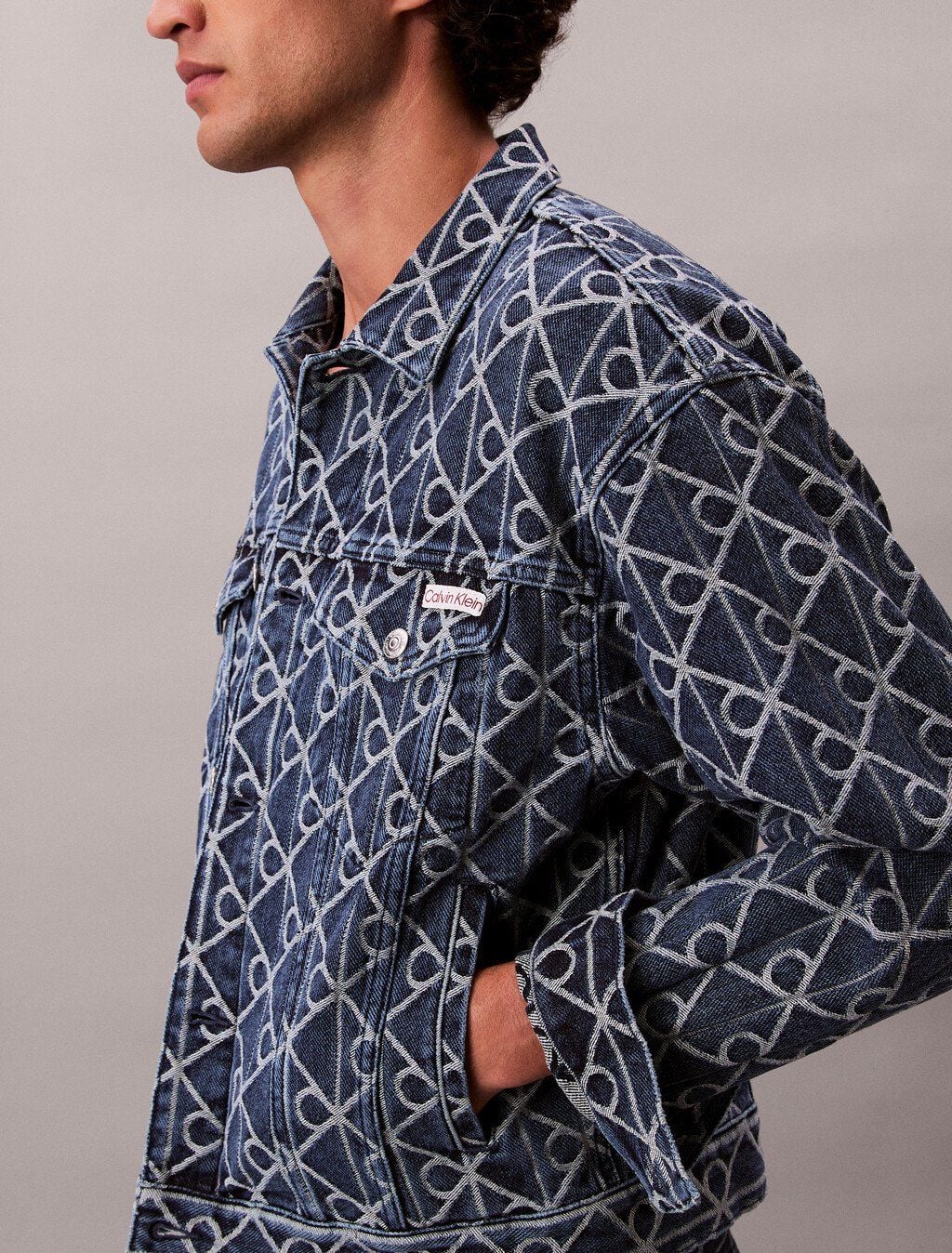 Calvin Klein - Áo khoác jeans nam Allover Logo 90's Denim Jacket