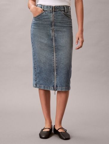 Calvin Klein - Váy jean nữ Front Zip Denim Skirt