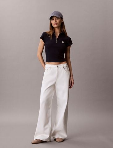 Calvin Klein - Áo Thun Tay Ngắn Nữ Monologo Patch Rib Zip Top