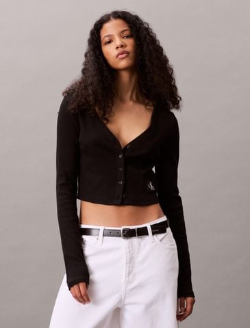 Calvin Klein - Áo khoác len nữ Cropped Ribbed Cotton Cardigan