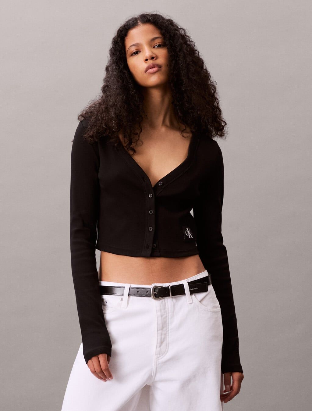 Calvin Klein - Áo khoác len nữ Cropped Ribbed Cotton Cardigan