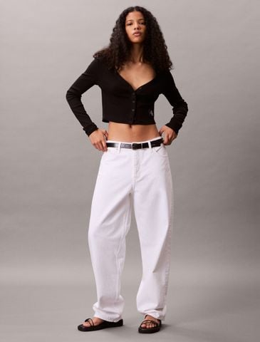 Calvin Klein - Áo khoác len nữ Cropped Ribbed Cotton Cardigan - 4