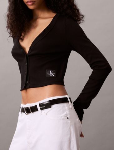 Calvin Klein - Áo khoác len nữ Cropped Ribbed Cotton Cardigan - 3