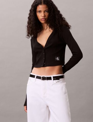 Calvin Klein - Áo khoác len nữ Cropped Ribbed Cotton Cardigan - 2