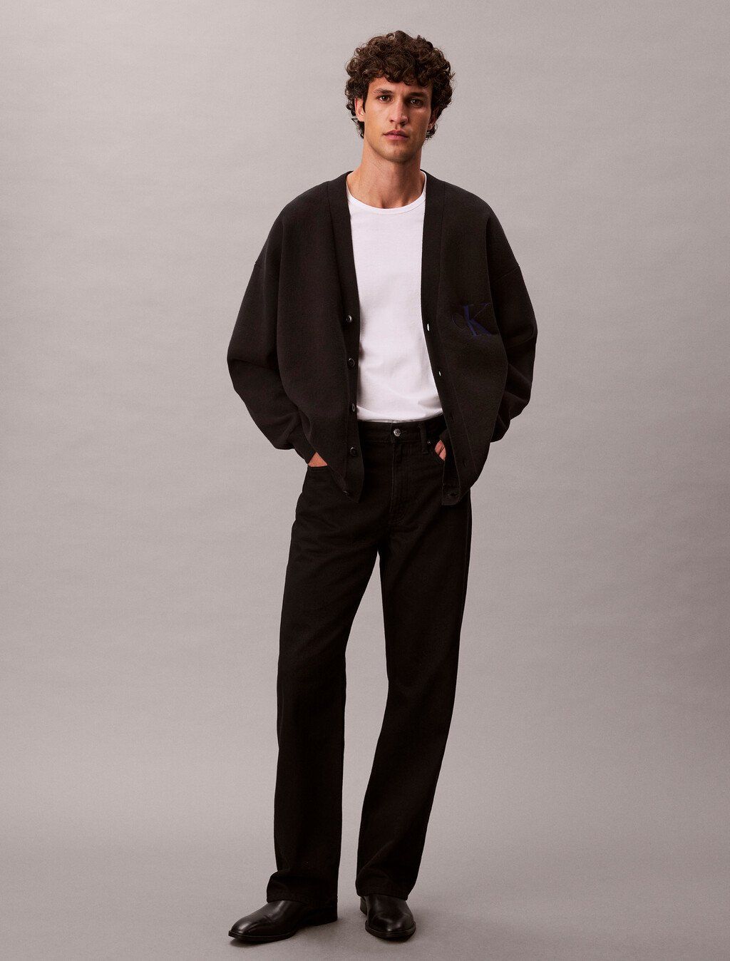 Calvin Klein - Áo khoác len nam Cotton Blend Monogram Logo Relaxed Cardigan