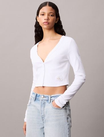 Calvin Klein - Áo khoác len nữ Cropped Ribbed Cotton Cardigan