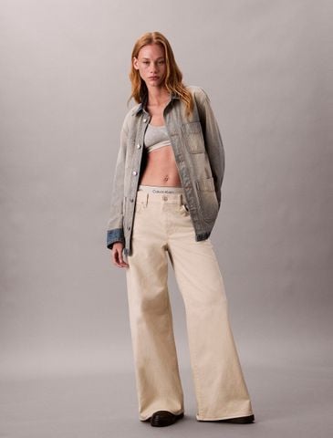 Calvin Klein - Quần kaki ống rộng nữ Super Wide Leg Twill Trousers