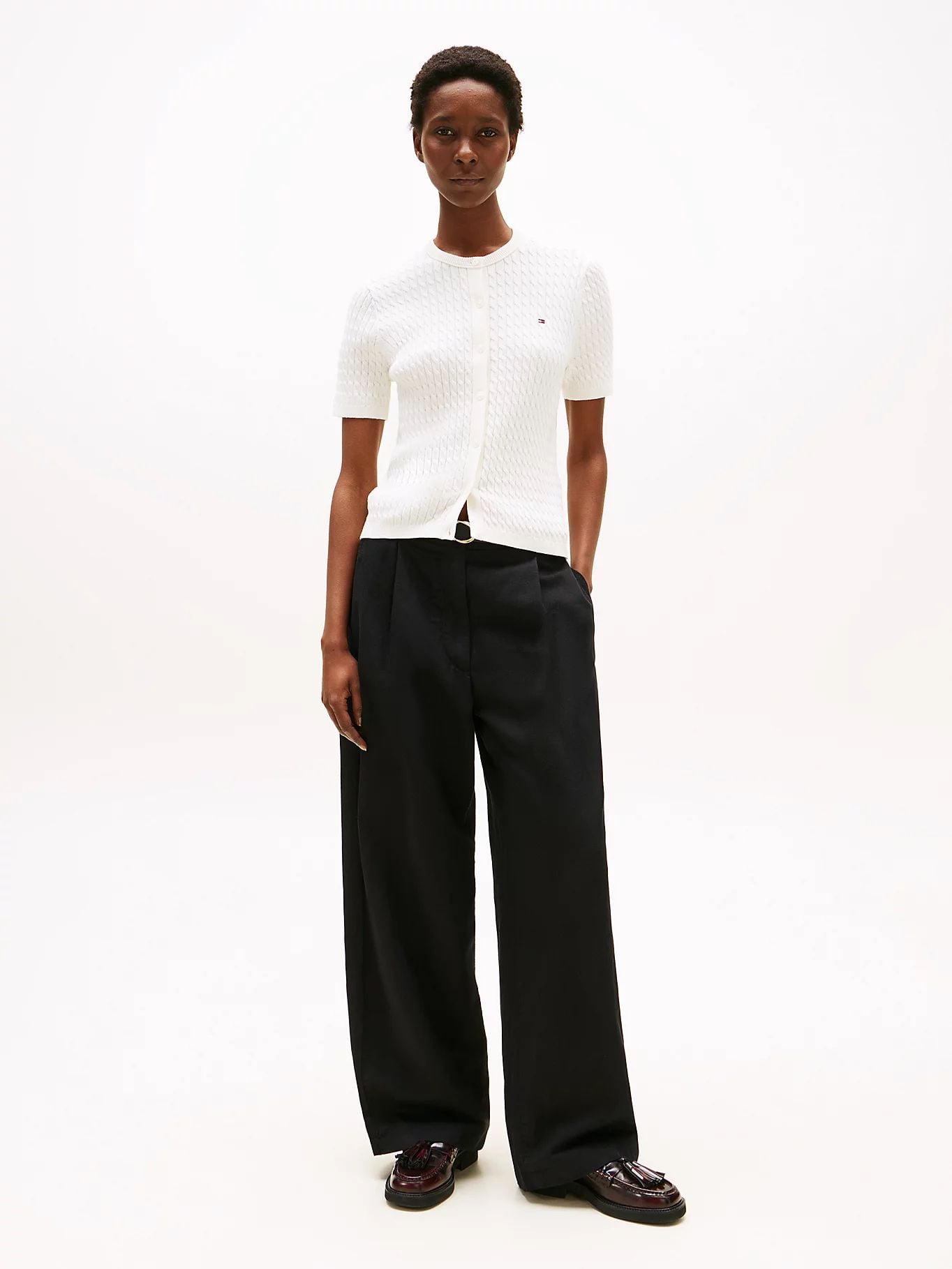 Tommy Hilfiger - Áo khoác len tay ngắn nữ Cable Knit Short Sleeve Cardigan