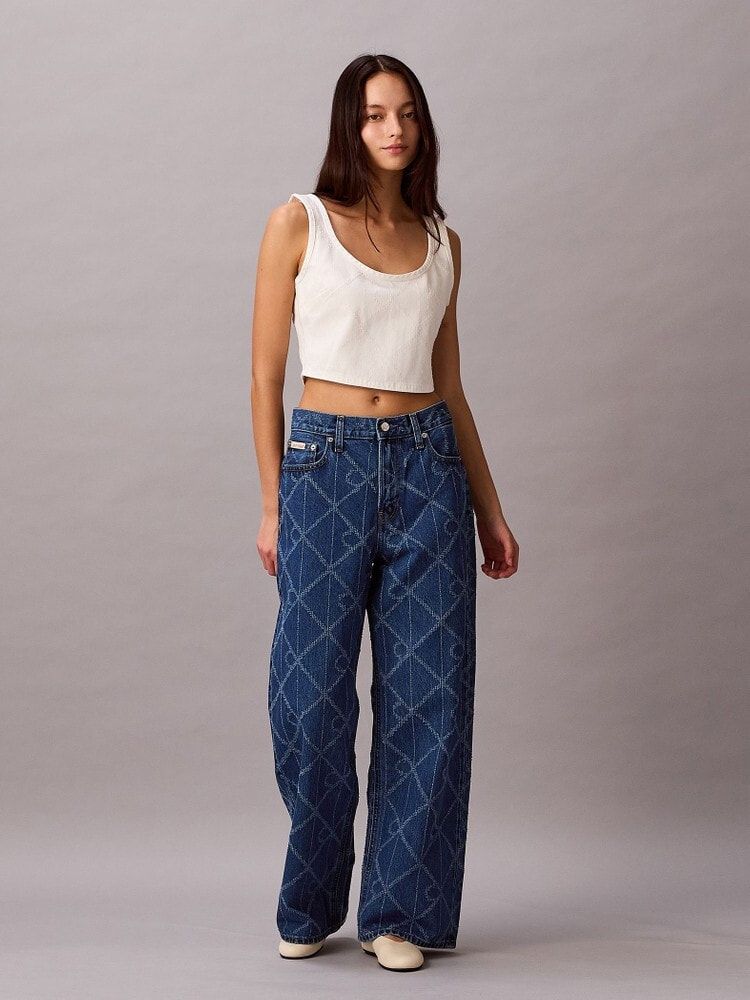 Calvin Klein - Áo ba lỗ nữ Denim Allover Monogram Cropped Tank Top