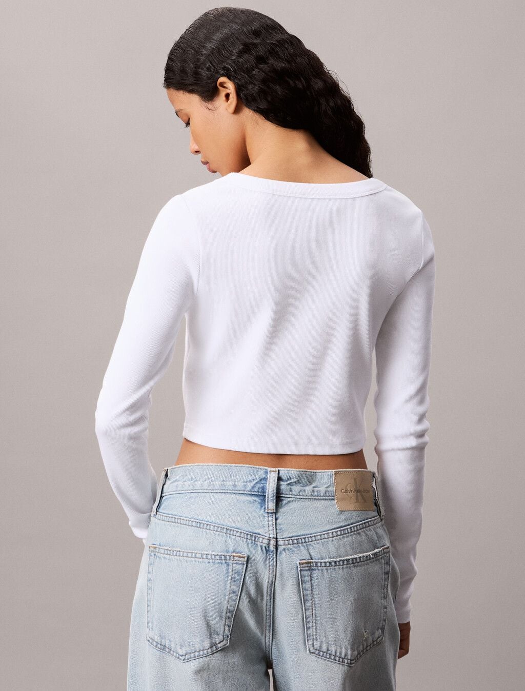 Calvin Klein - Áo khoác len nữ Cropped Ribbed Cotton Cardigan