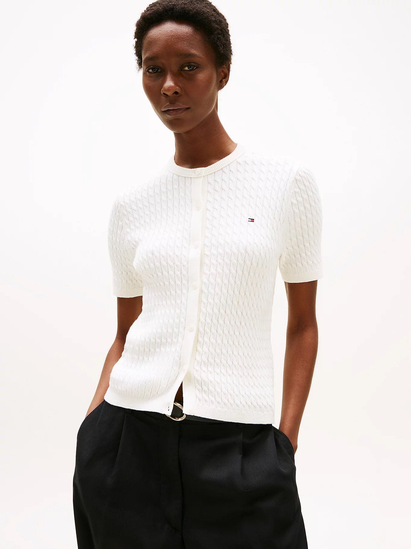 Tommy Hilfiger - Áo khoác len tay ngắn nữ Cable Knit Short Sleeve Cardigan