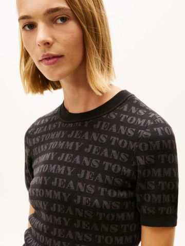 Tommy Hilfiger - Đầm Tay Ngắn Nữ Tommy Jeans All Over Print Spellout Sweater Dress