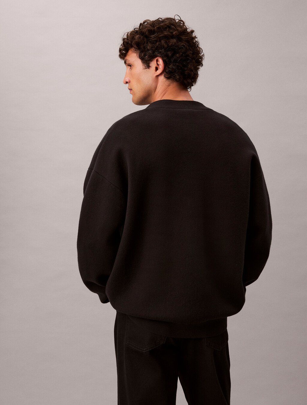 Calvin Klein - Áo khoác len nam Cotton Blend Monogram Logo Relaxed Cardigan