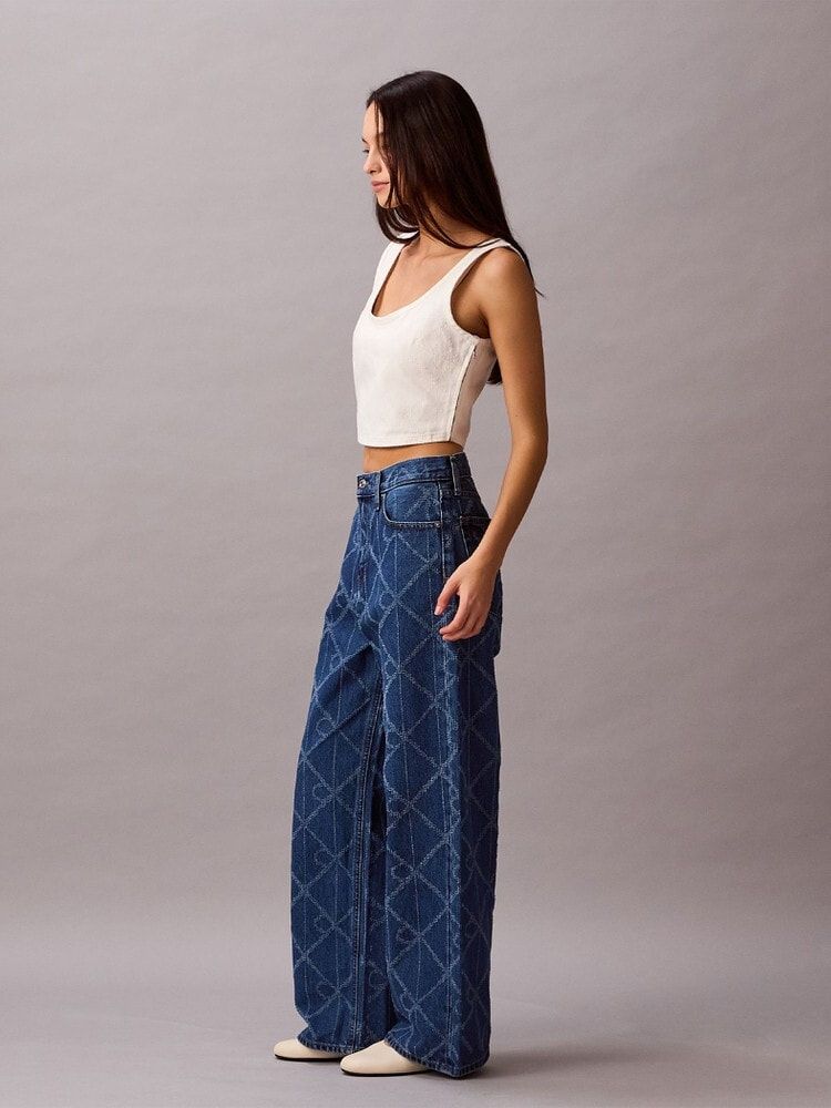 Calvin Klein - Áo ba lỗ nữ Denim Allover Monogram Cropped Tank Top