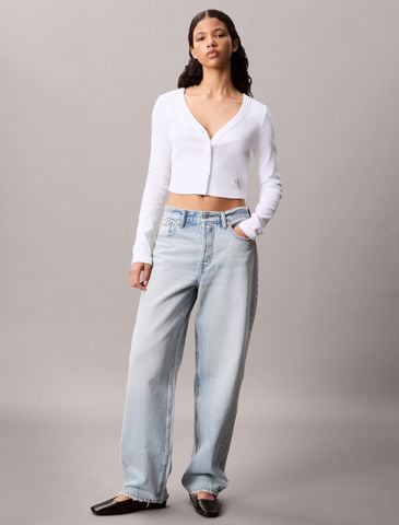 Calvin Klein - Áo khoác len nữ Cropped Ribbed Cotton Cardigan - 4