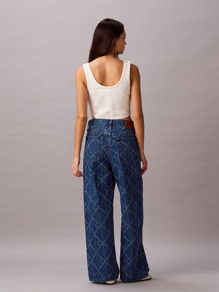Calvin Klein - Áo ba lỗ nữ Denim Allover Monogram Cropped Tank Top