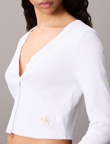 Calvin Klein - Áo khoác len nữ Cropped Ribbed Cotton Cardigan - 3