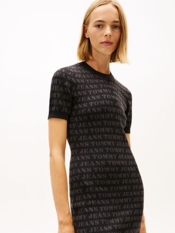 Tommy Hilfiger - Đầm Tay Ngắn Nữ Tommy Jeans All Over Print Spellout Sweater Dress