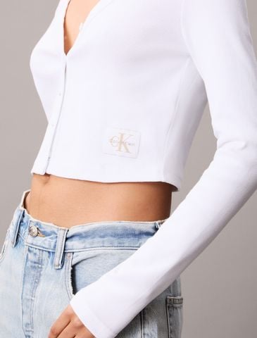 Calvin Klein - Áo khoác len nữ Cropped Ribbed Cotton Cardigan - 2