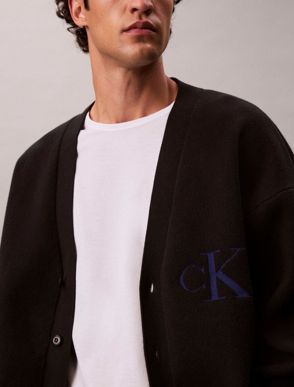 Calvin Klein - Áo khoác len nam Cotton Blend Monogram Logo Relaxed Cardigan