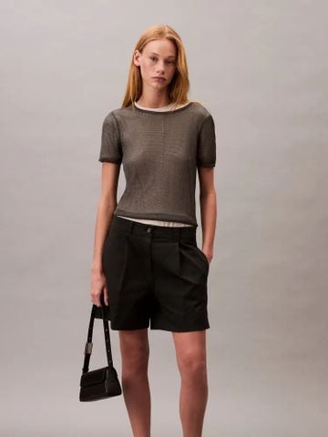 Calvin Klein - Quần ngắn nữ Cotton Stretch Twill Pleated Bermuda Shorts - 3