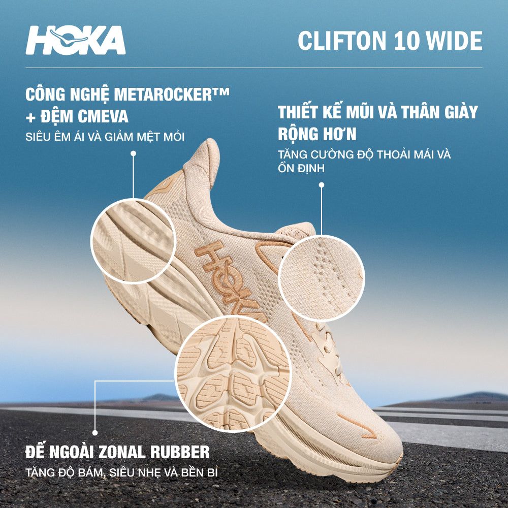 Hoka - Giày Chạy Bộ Nữ Clifton 10 Wide