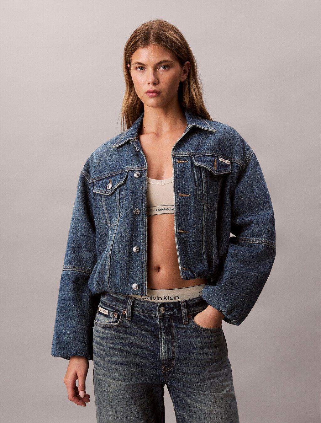 Calvin Klein - Áo khoác jeans nữ Denim Bubble Jacket