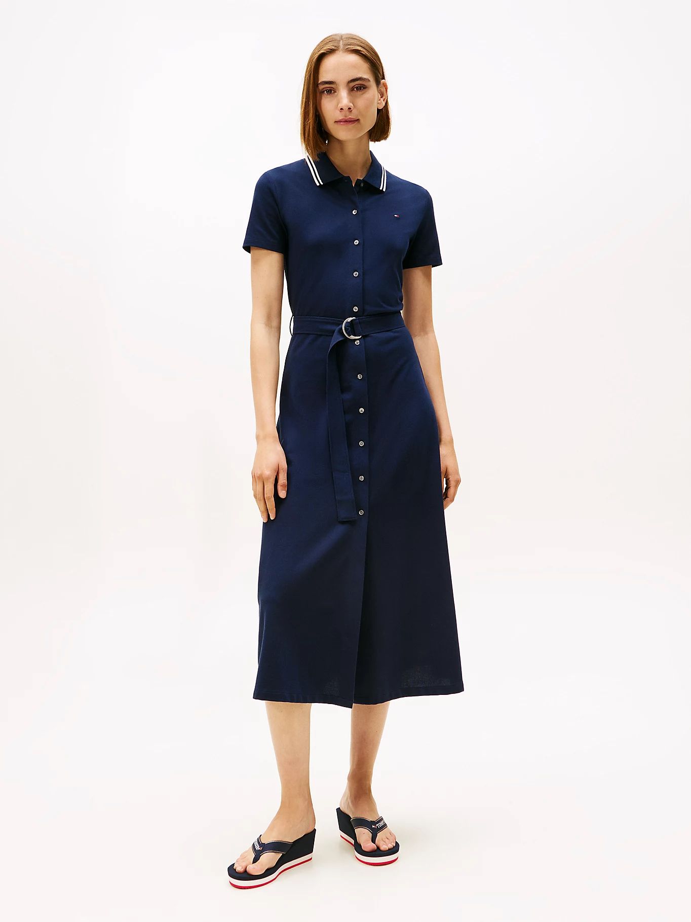 Tommy Hilfiger - Dép xỏ ngón nữ Enamel Flag Wedge Flip-Flops