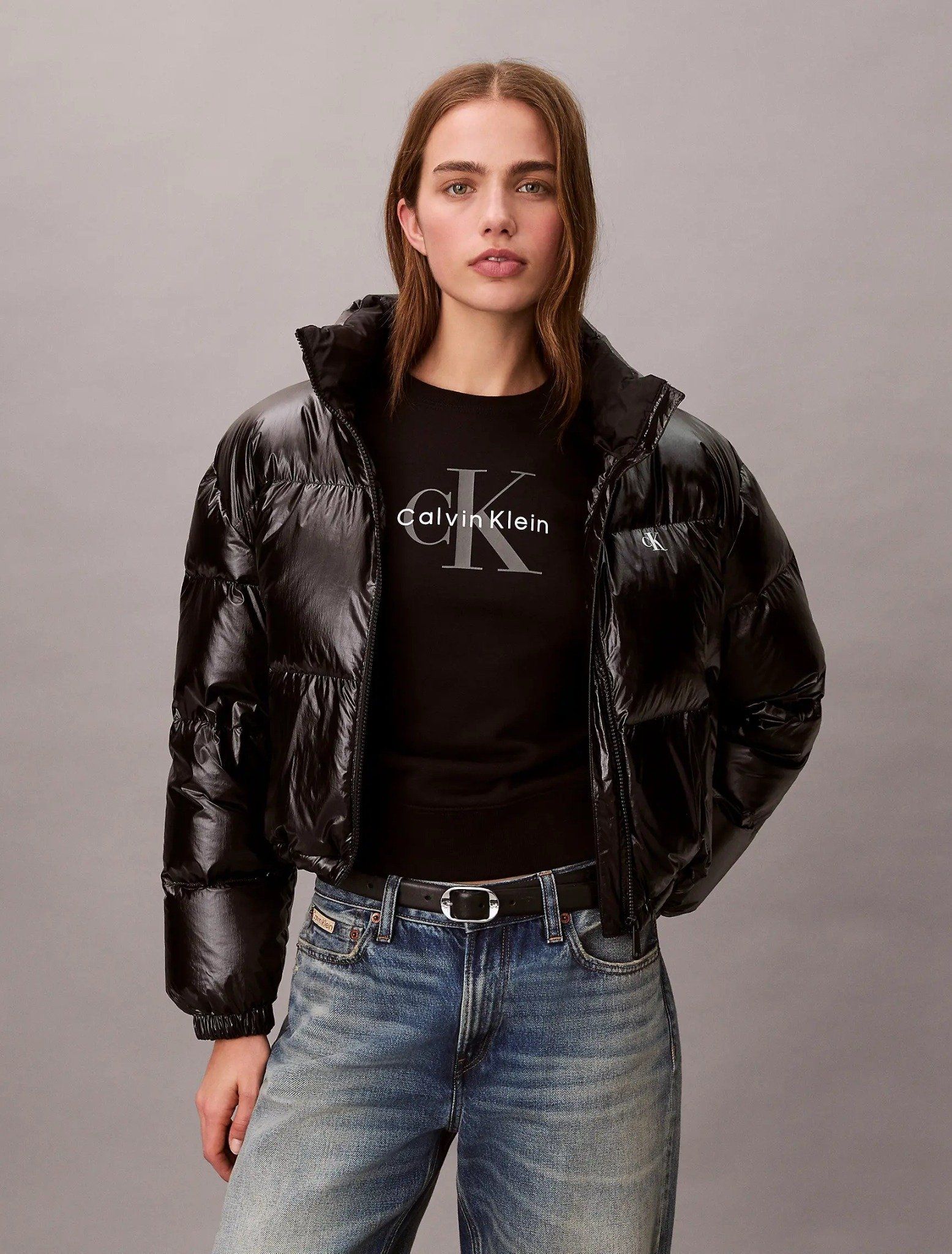 Calvin Klein - Áo phao lông vũ nữ High-Shine Crop Puffer Jacket