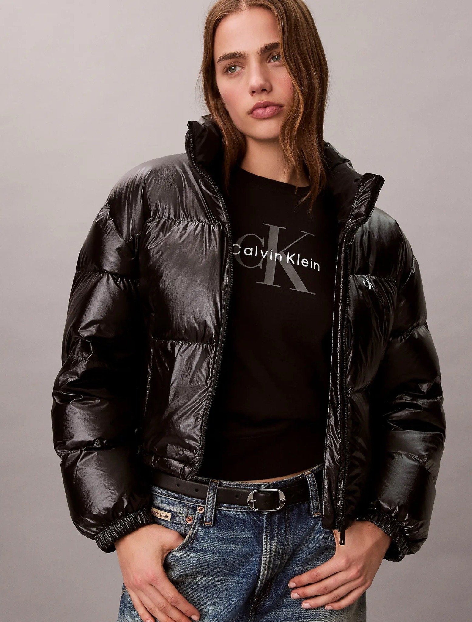 Calvin Klein - Áo phao lông vũ nữ High-Shine Crop Puffer Jacket