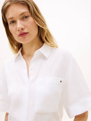 Tommy Hilfiger - Áo Sơ Mi Nữ Essential Linen Short Sleeve Shirt