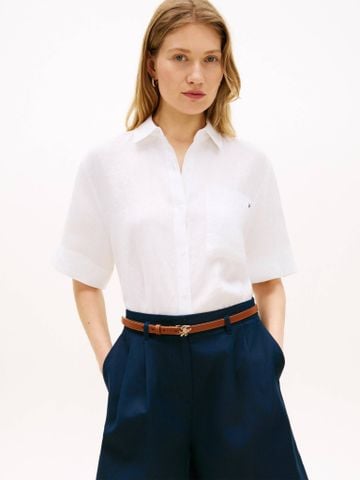 Tommy Hilfiger - Áo Sơ Mi Nữ Essential Linen Short Sleeve Shirt