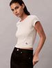 Calvin Klein - Áo tay ngắn dệt kim nữ Woven Monogram Logo Slim T-Shirt