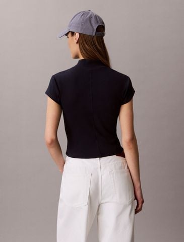 Calvin Klein - Áo Thun Tay Ngắn Nữ Monologo Patch Rib Zip Top