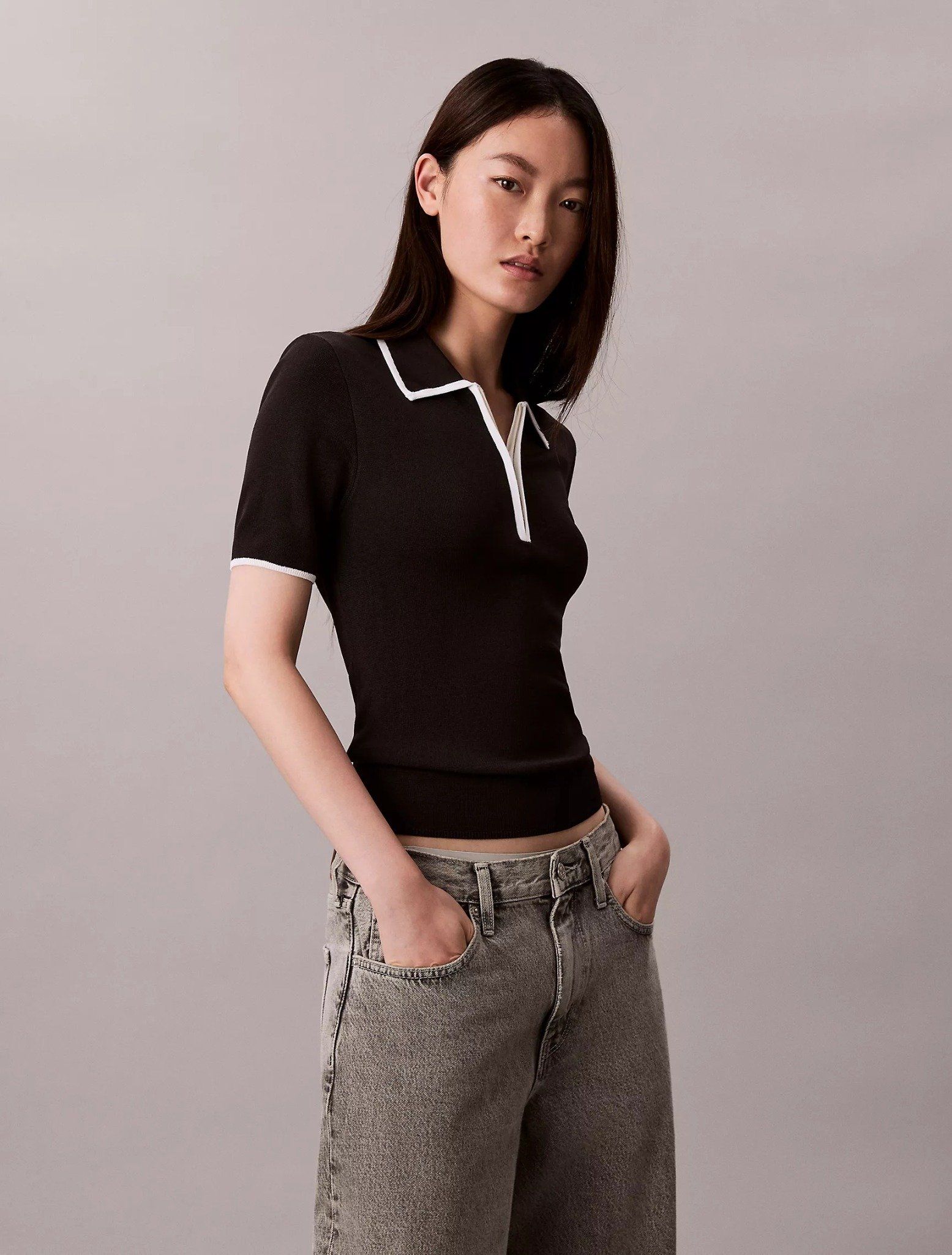 Calvin Klein - Áo len nữ Quarter Zip Classic Polo Shirt