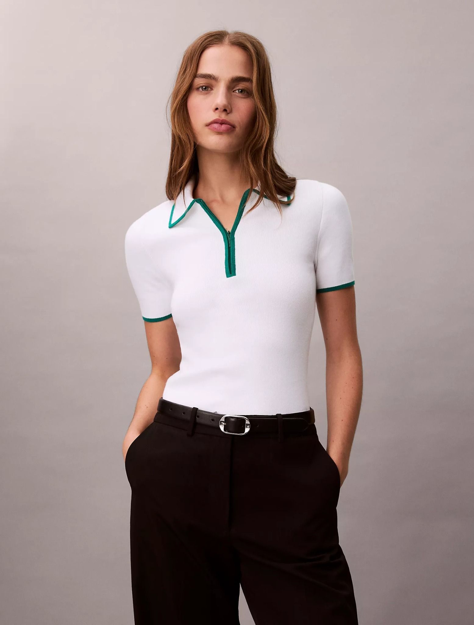 Calvin Klein - Áo len nữ Quarter Zip Classic Polo Shirt