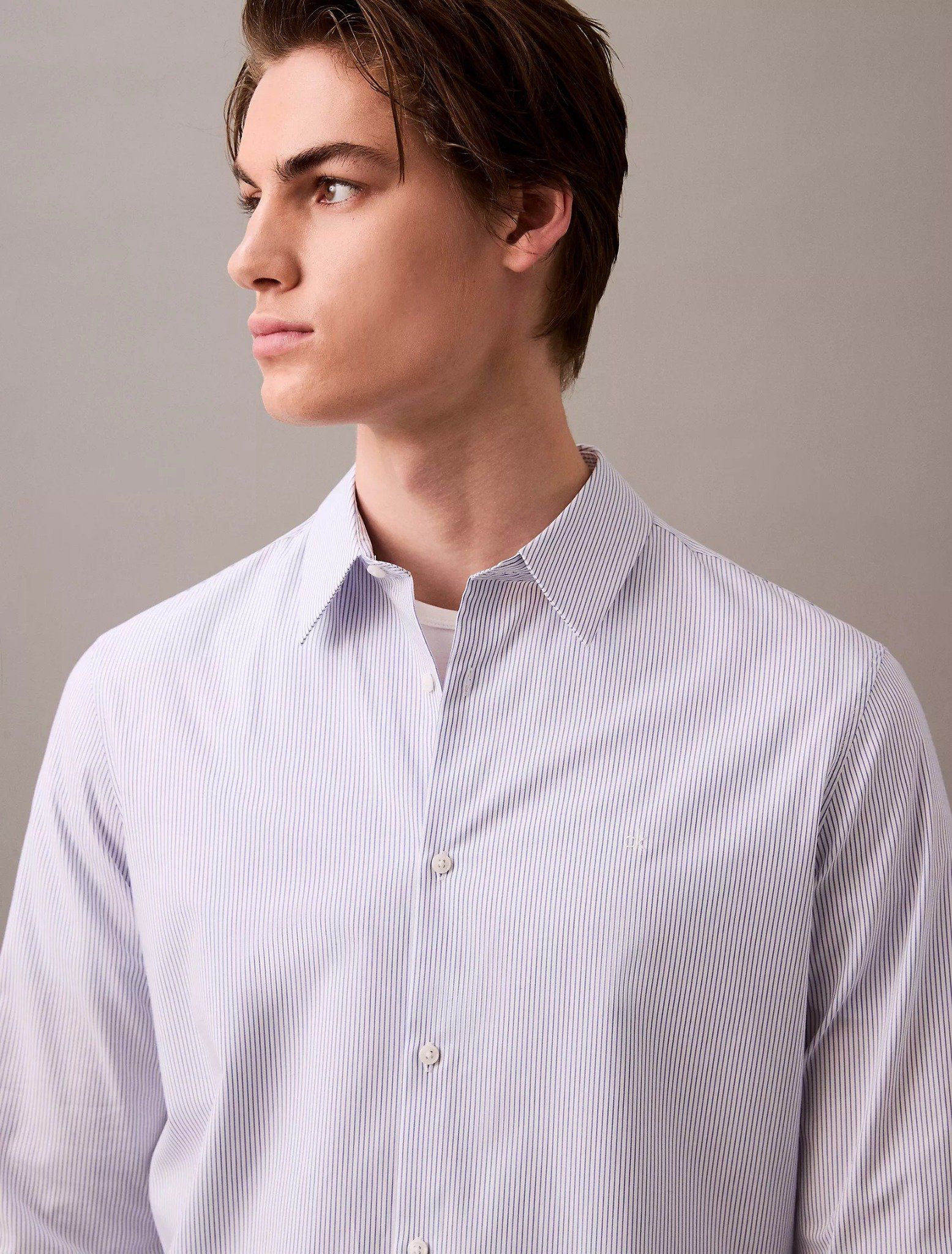 Calvin Klein - Áo sơ mi nam Cotton Stretch Thin Stripe Slim Button-Down Shirt