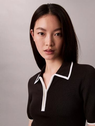 Calvin Klein - Áo len nữ Quarter Zip Classic Polo Shirt