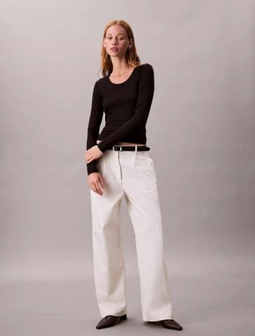 Calvin Klein - Áo tay dài dệt kim nữ Modal Stretch Rib Slim T-Shirt - 2