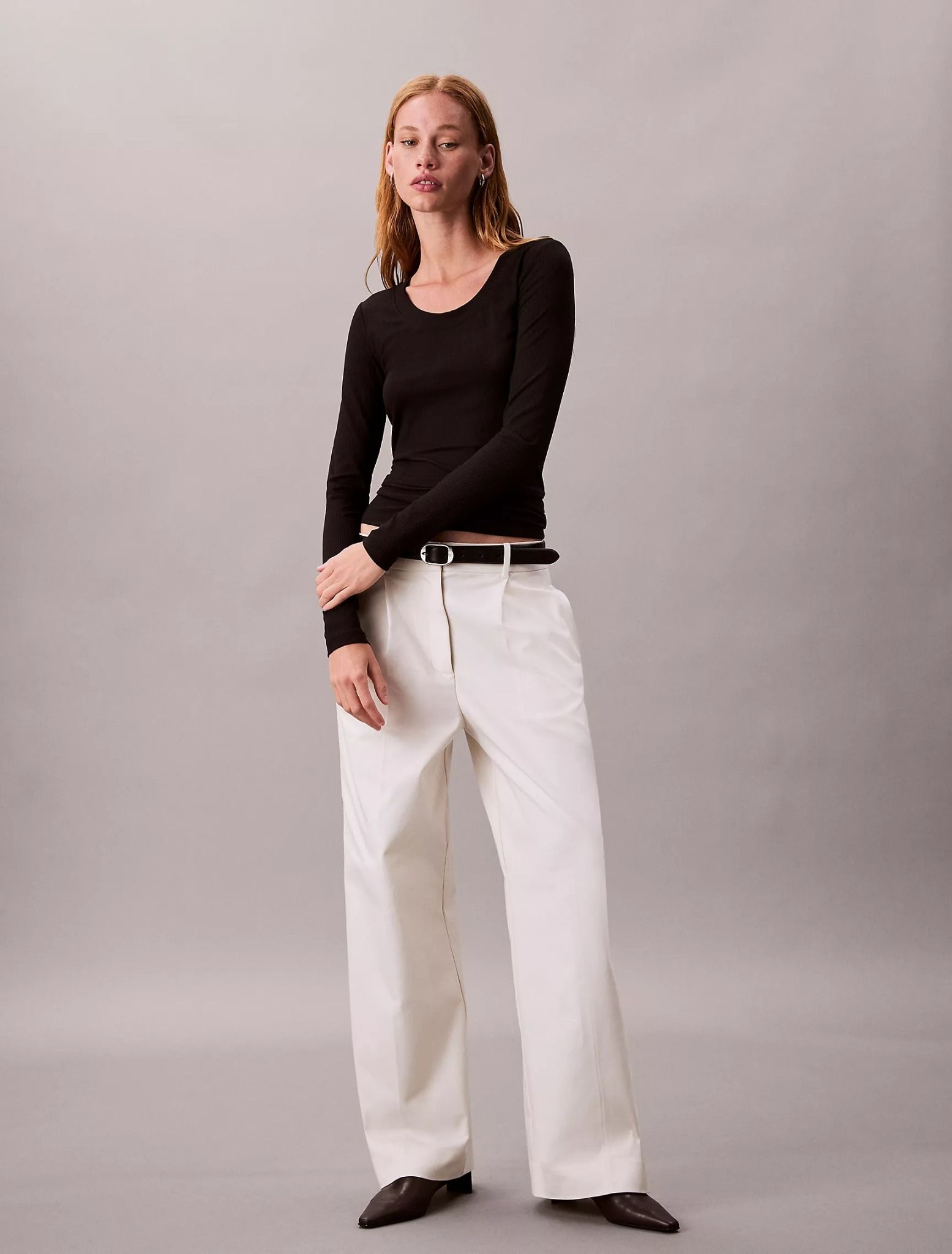 Calvin Klein - Áo tay dài dệt kim nữ Modal Stretch Rib Slim T-Shirt