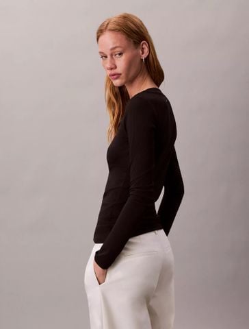 Calvin Klein - Áo tay dài dệt kim nữ Modal Stretch Rib Slim T-Shirt - 3