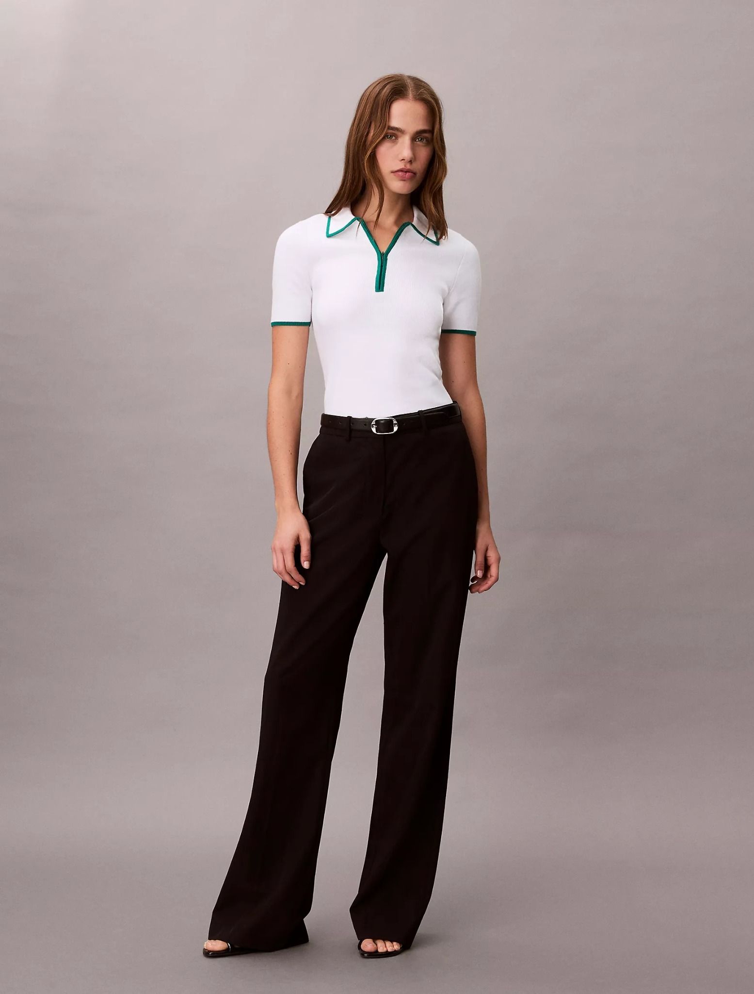 Calvin Klein - Áo len nữ Quarter Zip Classic Polo Shirt