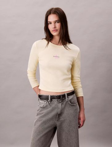 Calvin Klein - Áo thun tay dài nữ Monologo Long Sleeve Baby Tee