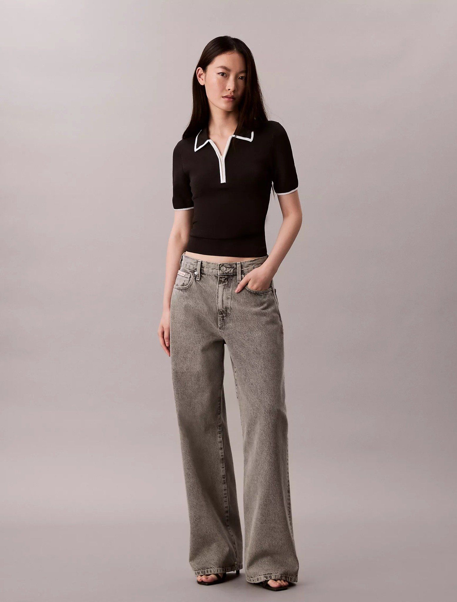 Calvin Klein - Áo len nữ Quarter Zip Classic Polo Shirt