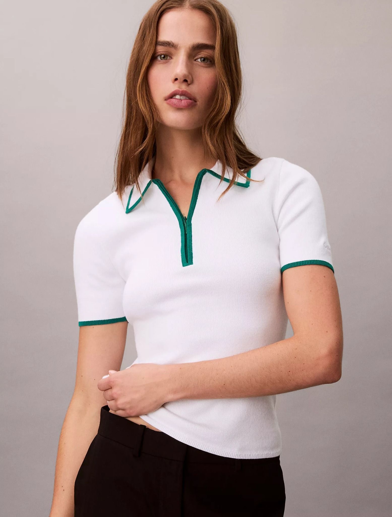 Calvin Klein - Áo len nữ Quarter Zip Classic Polo Shirt