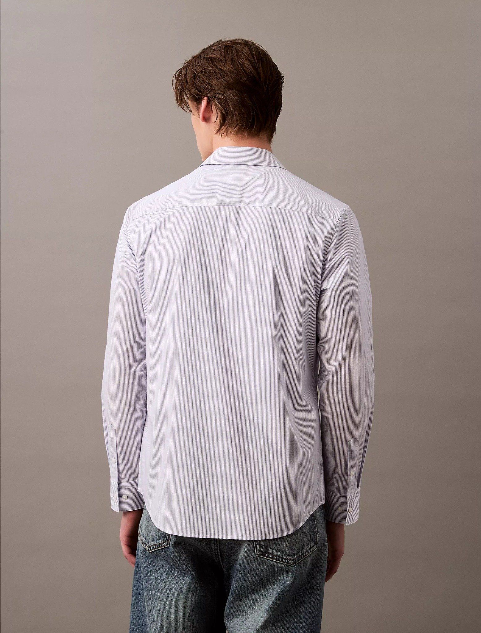 Calvin Klein - Áo sơ mi nam Cotton Stretch Thin Stripe Slim Button-Down Shirt