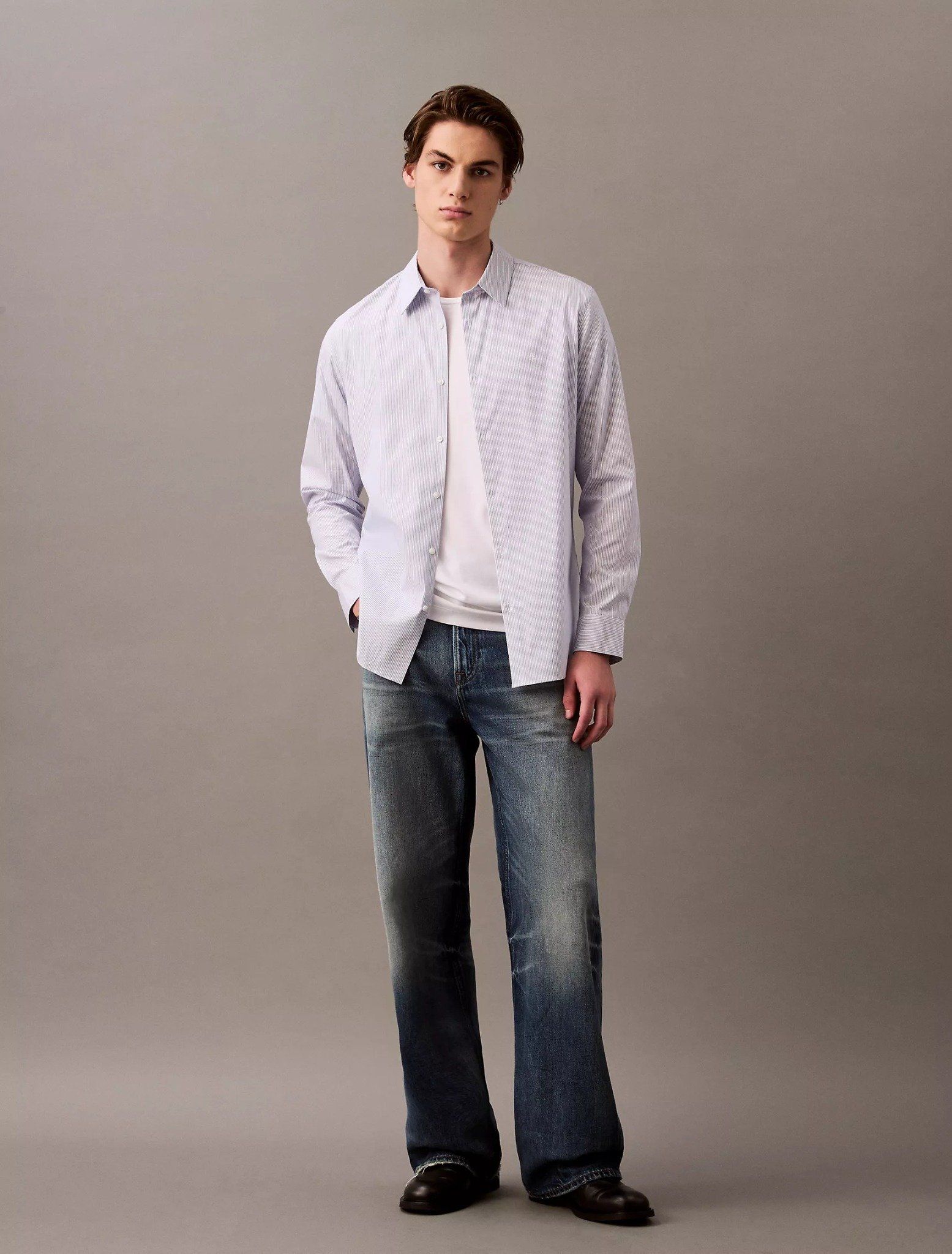Calvin Klein - Áo sơ mi nam Cotton Stretch Thin Stripe Slim Button-Down Shirt