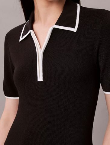 Calvin Klein - Áo len nữ Quarter Zip Classic Polo Shirt - 4