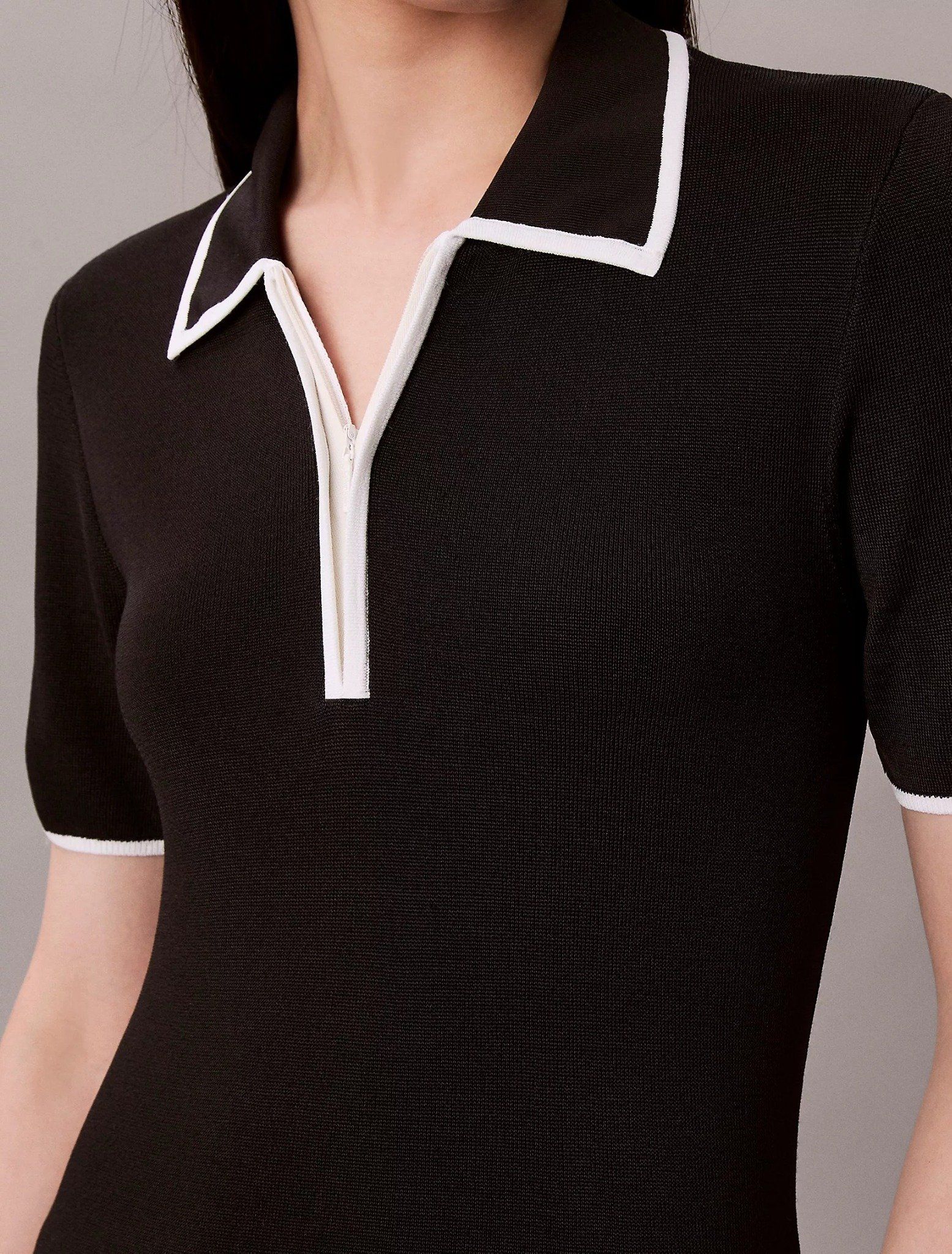 Calvin Klein - Áo len nữ Quarter Zip Classic Polo Shirt